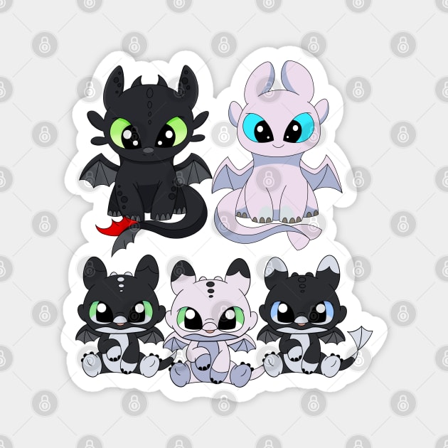 Cute dragon family, baby night fury set, toothless light fury, night lights dragon babies Magnet by PrimeStore