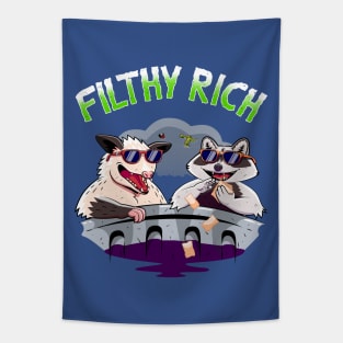 Funny Raccoon And Possum In Trash Garbage Filthy Rich Tapestry