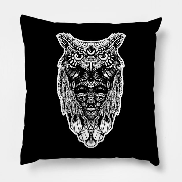 Owl and face Pillow by fakeface