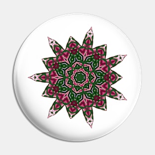 Green and Red Abstract Mandala Star Silhouette Pin