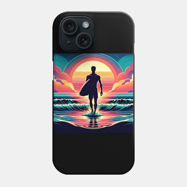 Sunset Surfer's Stride Phone Case by shipwrecked2020