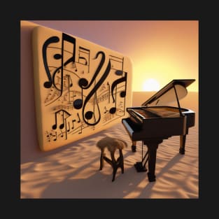 Abstract image of a piano and musical symbols T-Shirt