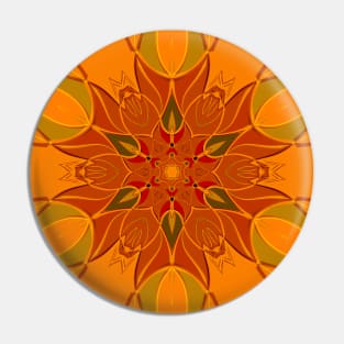 Cartoon Mandala Flower Orange and Red Pin