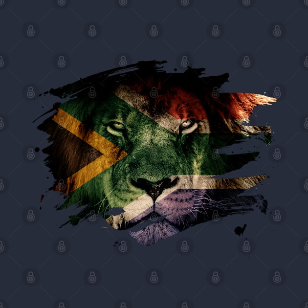 South Africa Flag & African Lion Picture - South African Pride Design by Family Heritage Gifts