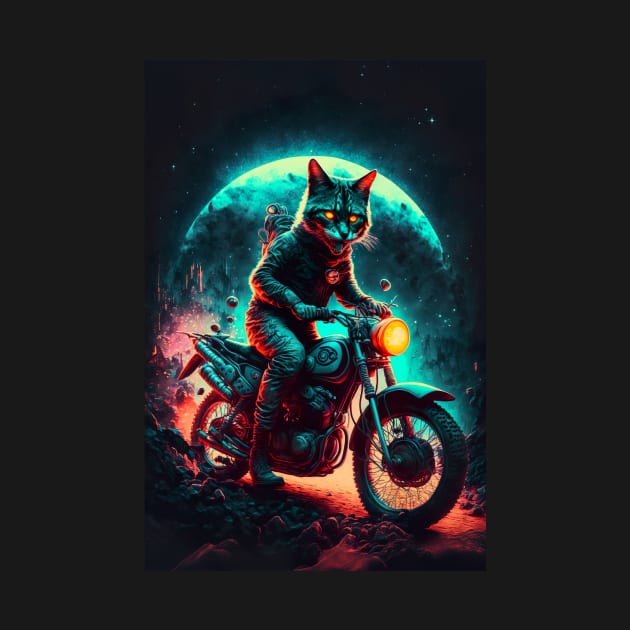 Cyber Cat Riding Dirt Bike by KoolArtDistrict