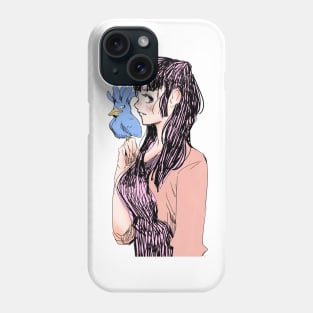 Girl With Blue Bird Phone Case