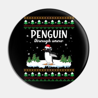 Penguin Through Snow Funny Christmas Costume Pin