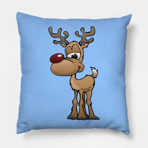 Cute Christmas Reindeer Cartoon Pillow by hobrath