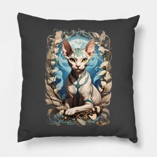 Sphynx Cat tribal retro vintage floral design Pillow