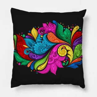 Paisley Garden Indian Style Print on Black Pillow