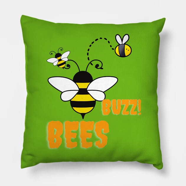 Bees Buzz Pillow by JeDrin