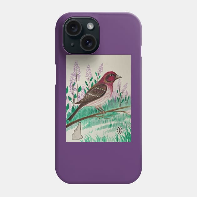 New Hampshire state bird and flower, the purple finch and purple lilac Phone Case by Matt Starr Fine Art