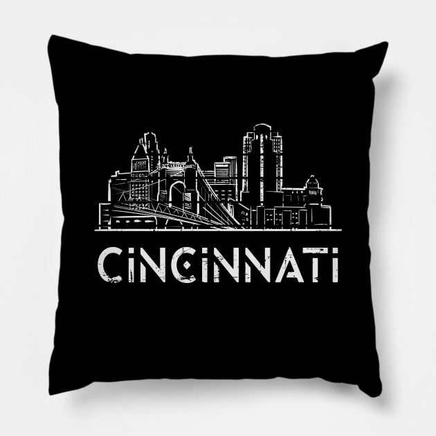 Retro vintage Style Cincinnati Ohio Skyline/ Cincinnati Ohio Skyline vintage Pillow by UranusArts