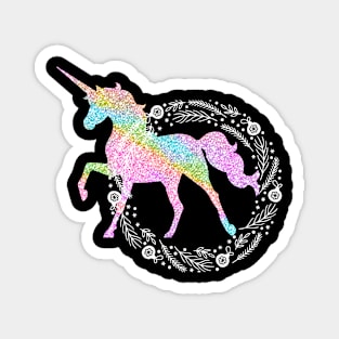 Sparkle rainbow unicorn white holiday wreath Magnet