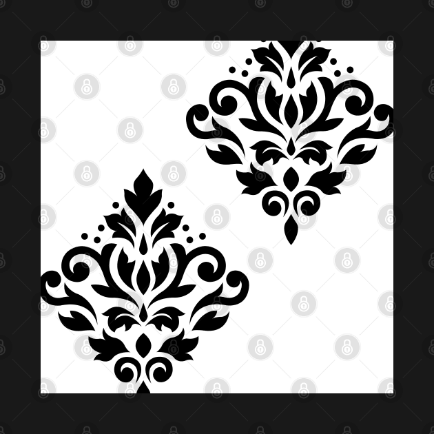 Scroll Damask Art I Black on White by NataliePaskell