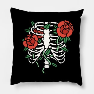 Skeleton Ribs And Roses Pillow