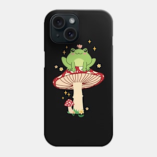 Cute Kawaii frog with a butterfly and Mushrooms, Cottagecore Phone Case