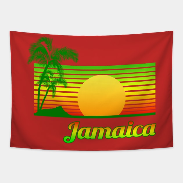 Retro Beach Jamaica Sunset Tapestry by macdonaldcreativestudios