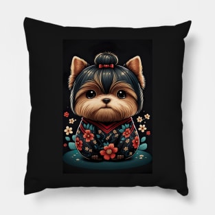 Super Cute Yorkshire Terrier Puppy Portrait Japanese style Pillow