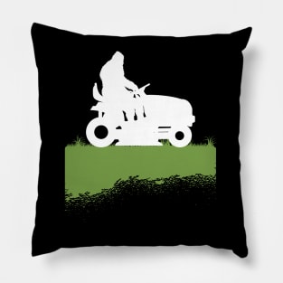 Bigfoot Riding Lawnmower Sasquatch Mowing The Lawn Grass Pillow