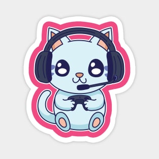 Kawaii Cat Playing Video Games Cute Kitten Lover Magnet