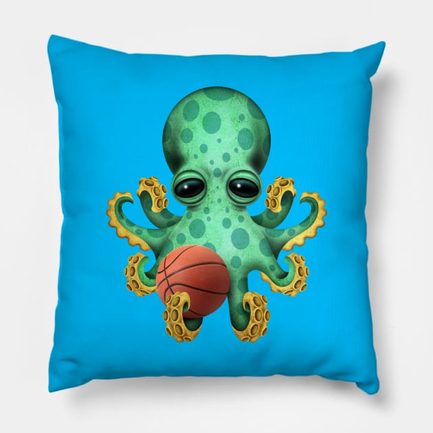 Cute Baby Octopus Playing With Basketball Pillow by jeffbartels