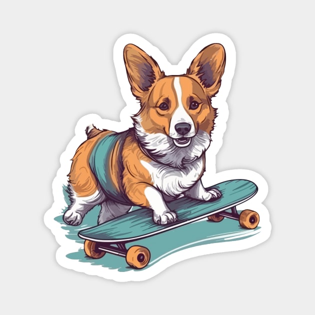 Corgi dog riding a skateboard Magnet by WAADESIGN