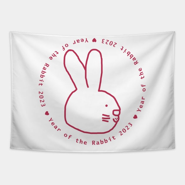 Year of the Rabbit 2023 in Viva Magenta Tapestry by ellenhenryart