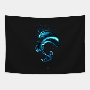 Glowing dolphin on black background Tapestry