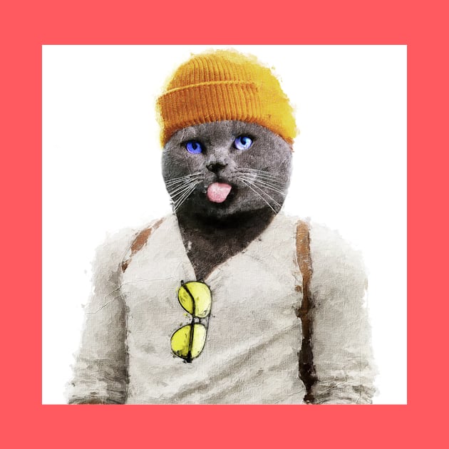 Hipster Cat in Oil: A Feline Fashionista Masterpiece by thelazypigeon