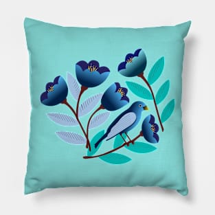 Blue bird and tulips Pillow