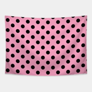 Black Polka Dots Pattern on Pink Background Tapestry