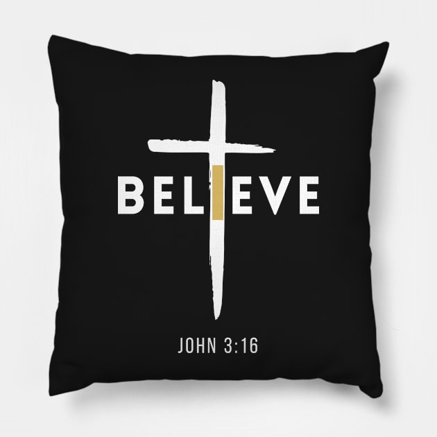 I Believe, Cross, Christian Design Pillow by ChristianLifeApparel