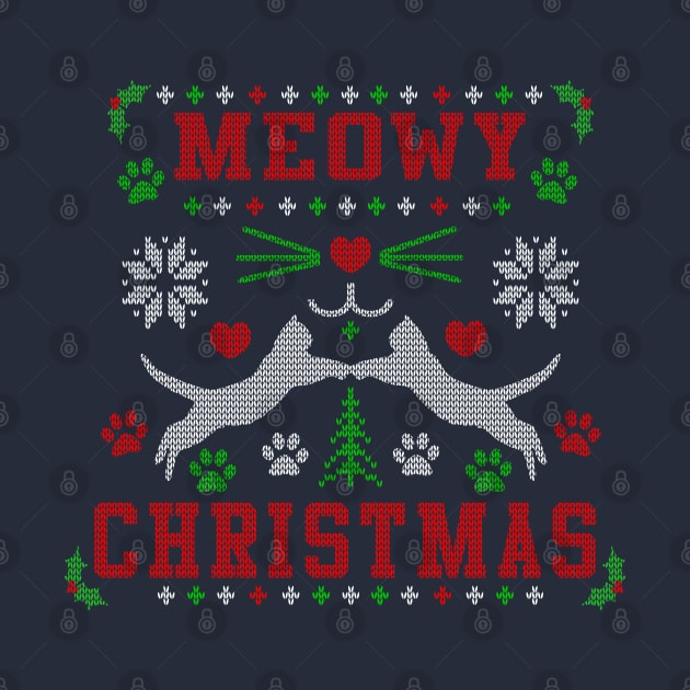 Meowy Christmas Cute Cat Lover Ugly Christmas Sweater Design by TeeCreations