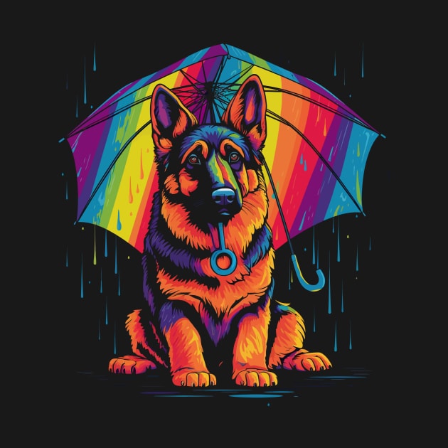 German Shepherd Rainy Day With Umbrella by JH Mart