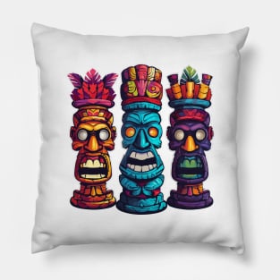 Three Tiki Statues - Tiki Hawaii Pillow