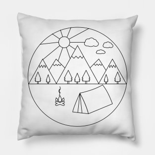 Camping in the mountains - fire camp and tent in a mountains landscape Pillow