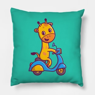 Cute Giraffe Riding Scooter Cartoon Pillow