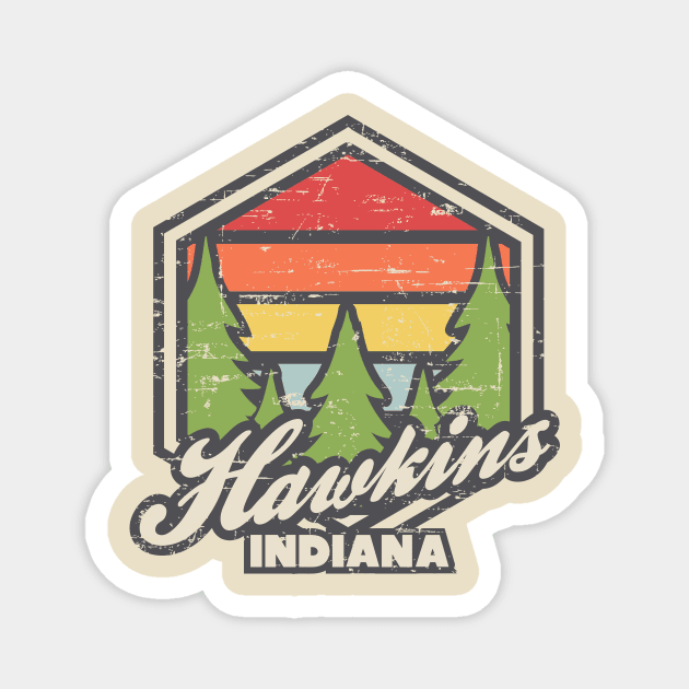 Retro Badge Hawkins Indiana Magnet by rojakdesigns