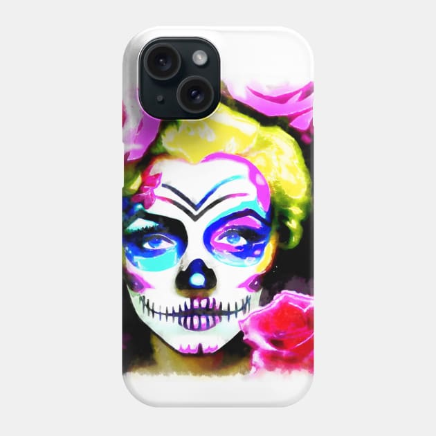 Sugar skull blonde with roses Phone Case by AnnArtshock