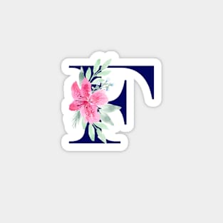 Watercolor Floral Letter F in Navy Magnet