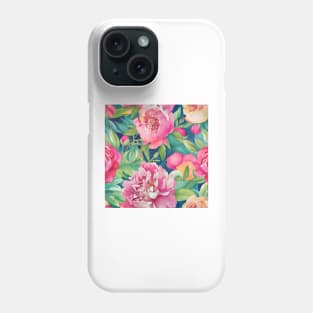 Pink watercolor peonies on navy blue Phone Case