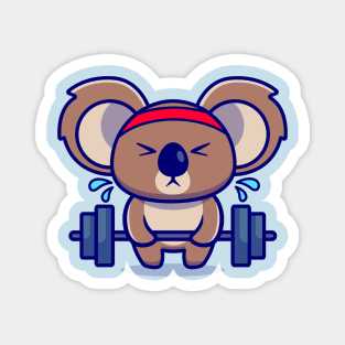 Cute Koala Lifting Barbell Cartoon Magnet