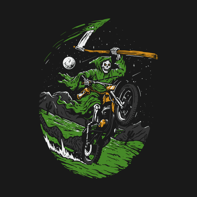 Grime Reaper Skeleton on a Motorcycle by Halloween Merch