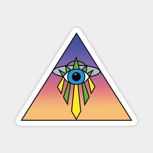 Illuminati Pyramid UFO Eye Art Deco Sunset Sky Magnet