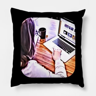 Woman working white coat and laptop make money Pillow