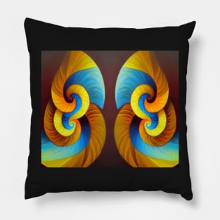 Yellow and Blue Aesthetic Fibonacci Golden Ratio Shells Pillow