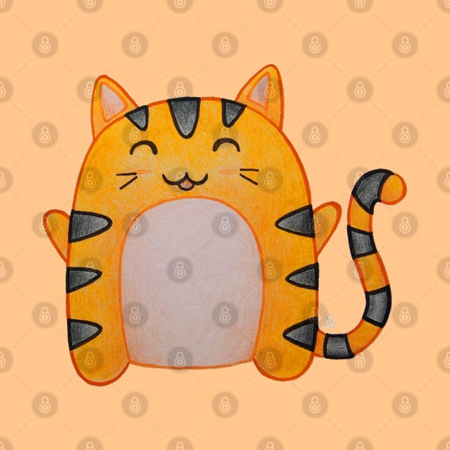 Happy Cute Tiger - An Orange Kawaii Cat by Elinaana