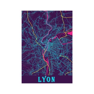 Lyon Neon City Map, Lyon Minimalist City Map Art Print T-Shirt