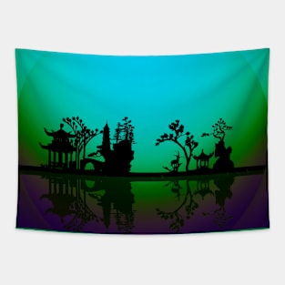 Asian Night Silhouettes Tapestry